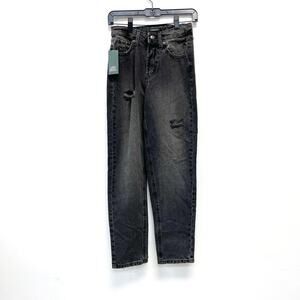 Wild‎ Fable Women's Black Wash Distressed High Rise Tapered Jeans Size 00